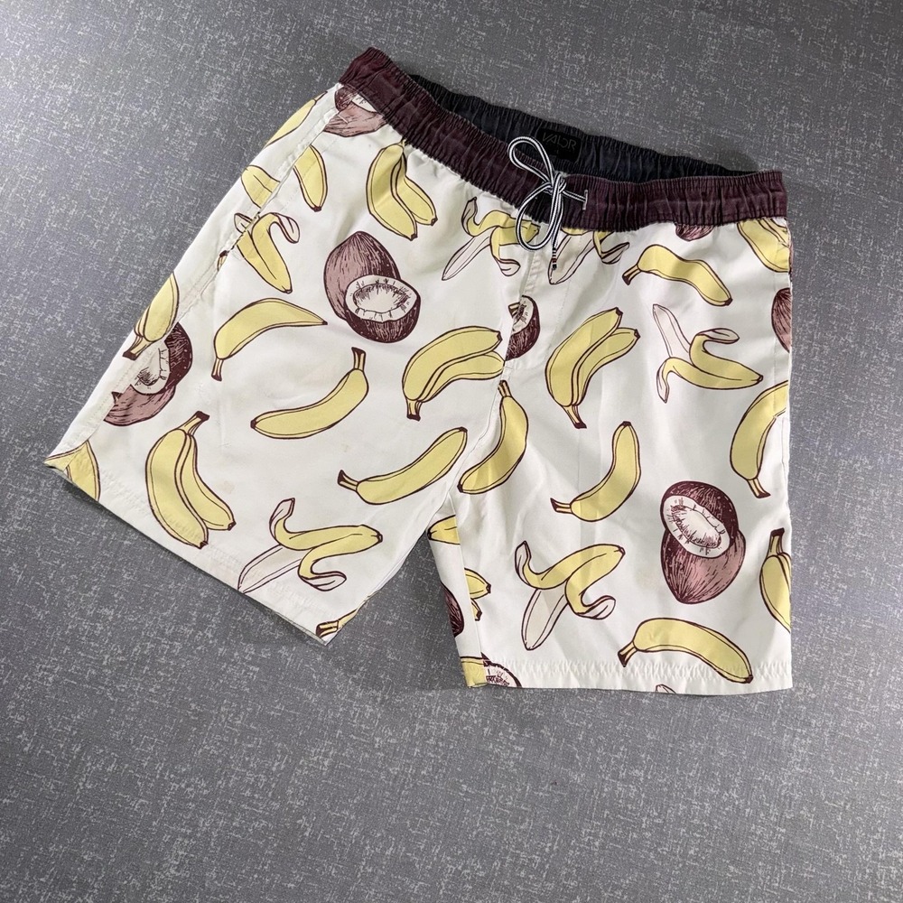 Valor Collective Swim Shorts Mens Large White Banana‎ Coconut Print Trunks Beach